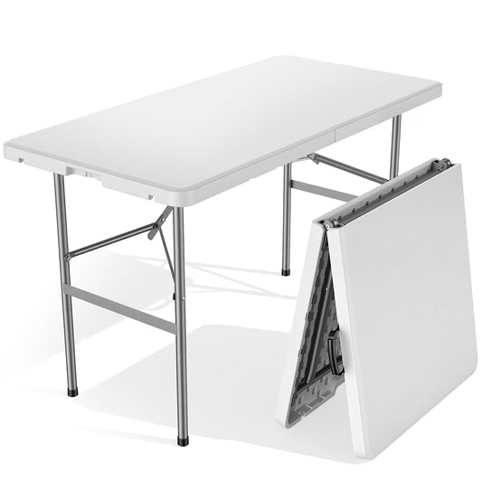 Sweetcrispy 4ft Folding Picnic Table with Carrying Handle Basic White