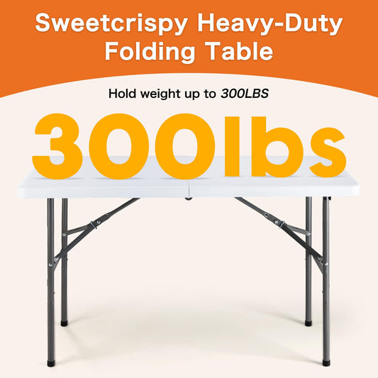 Sweetcrispy 4ft Folding Picnic Table with Carrying Handle Basic White