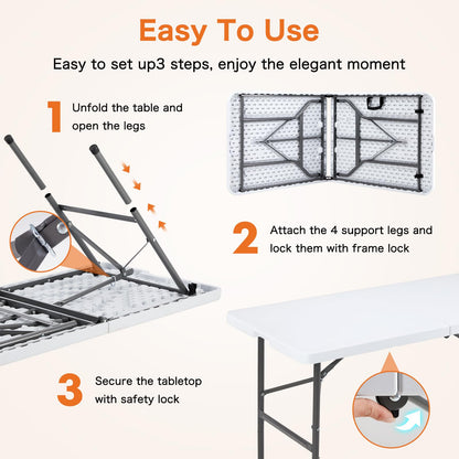 Sweetcrispy 4ft Folding Picnic Table with Carrying Handle Basic White