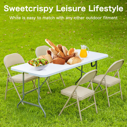 Sweetcrispy 4ft Folding Picnic Table with Carrying Handle Basic White