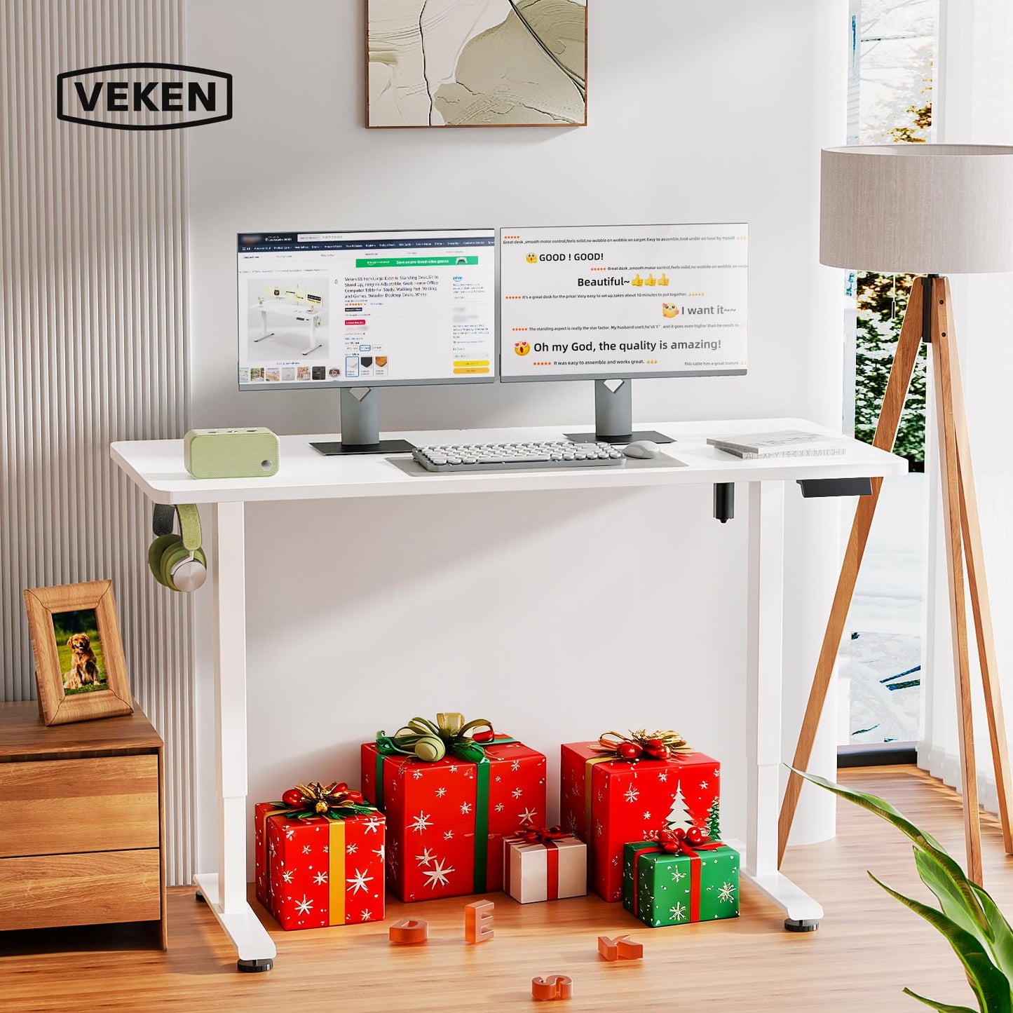 Veken 55 Inch Electric Standing Desk White