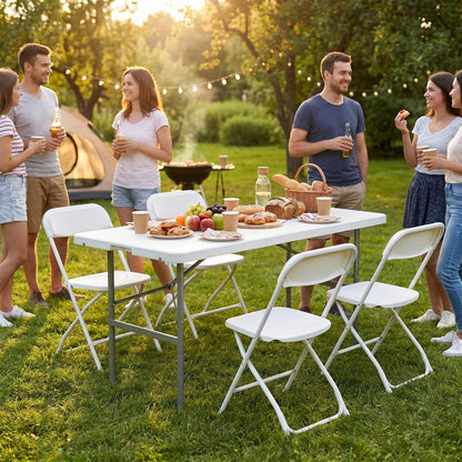 Sweetcrispy 4ft Folding Picnic Table with Carrying Handle Basic White