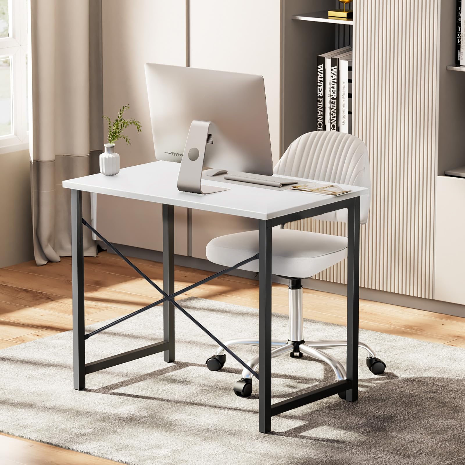 Sweetcrispy 32 Inch Small Computer Desk White Black