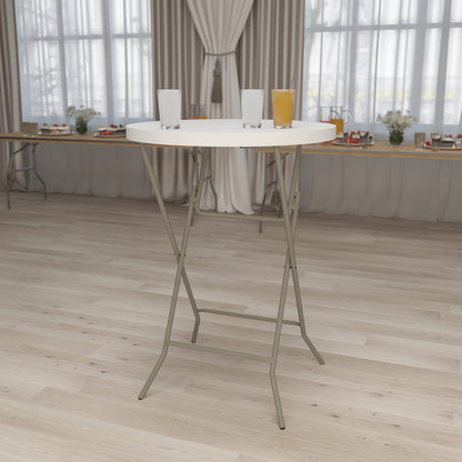 Flash Furniture Kathryn 31.5 Inch Round Folding Bar Height Table Granite White